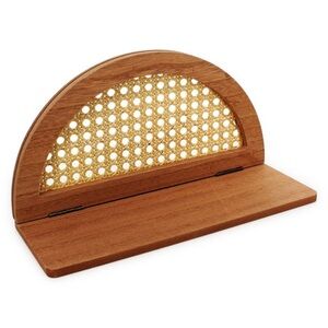 NEW New in Box 11” Rattan Wooden Half-Moon Decorative Wall Shelf Stand Display